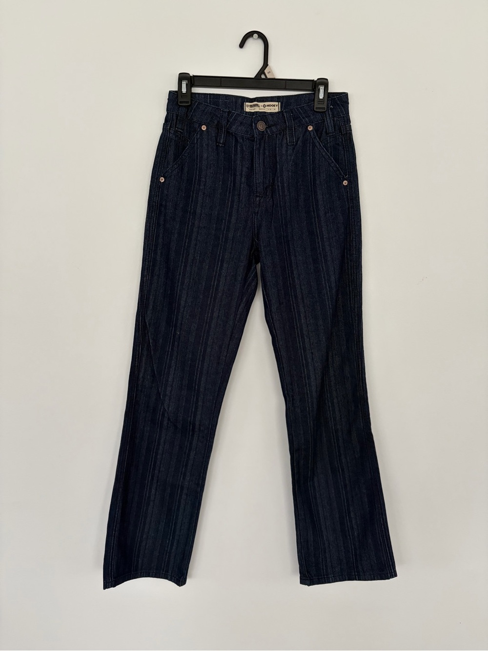 Women's Dark Indigo Pinstripe Bootcut High Rise Jeans